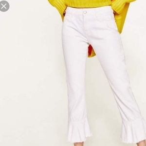 Zara Basic Denim white crop ruffle NWT sz 4